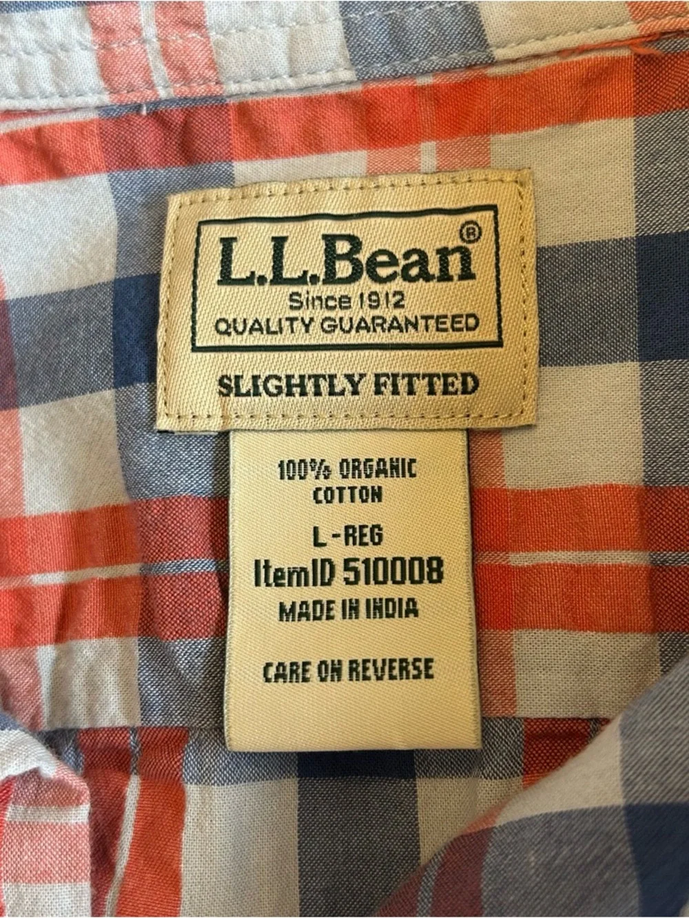 L.L. Bean Red, Blue & White Short Sleeve Plaid Cotton Button-Down Shirt. Size L - Picture 6 of 11